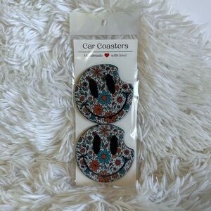  2/$15 Floral Hippie Smiley Face Car Coasters